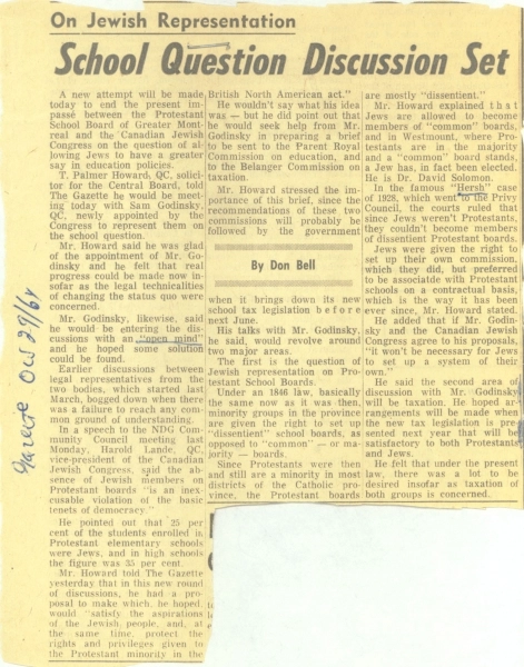 Samuel Godinsky et la PSBGM – Protestant School Board of Greater Montreal