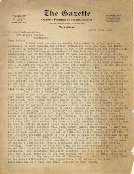 La «question scolaire juive» – Protestant School Board